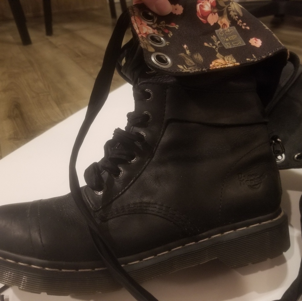 Dr. Martens black floral combat boots